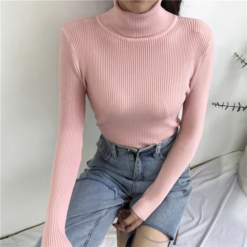 Korean Slim Women Pullover Turtleneck Sweater Womens 2025 Autumn Winter Tops Jumper Knitted Sweater Pull Femme Hiver Truien