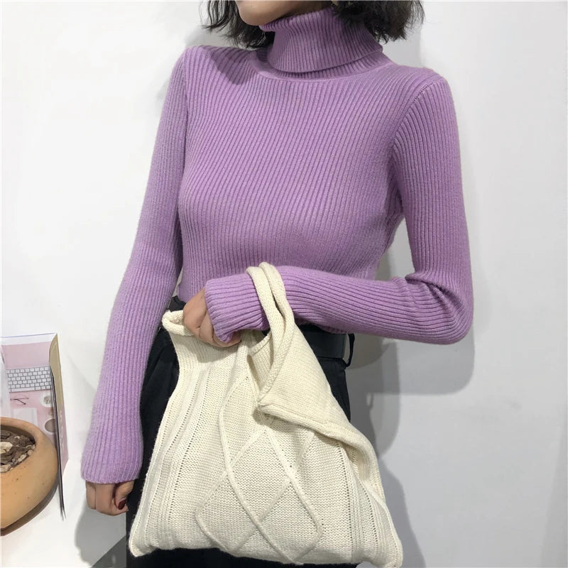 Korean Slim Women Pullover Turtleneck Sweater Womens 2025 Autumn Winter Tops Jumper Knitted Sweater Pull Femme Hiver Truien