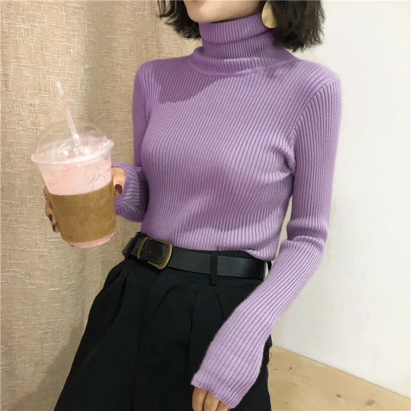 Korean Slim Women Pullover Turtleneck Sweater Womens 2025 Autumn Winter Tops Jumper Knitted Sweater Pull Femme Hiver Truien