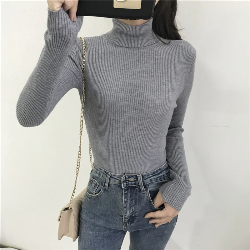 Korean Slim Women Pullover Turtleneck Sweater Womens 2025 Autumn Winter Tops Jumper Knitted Sweater Pull Femme Hiver Truien