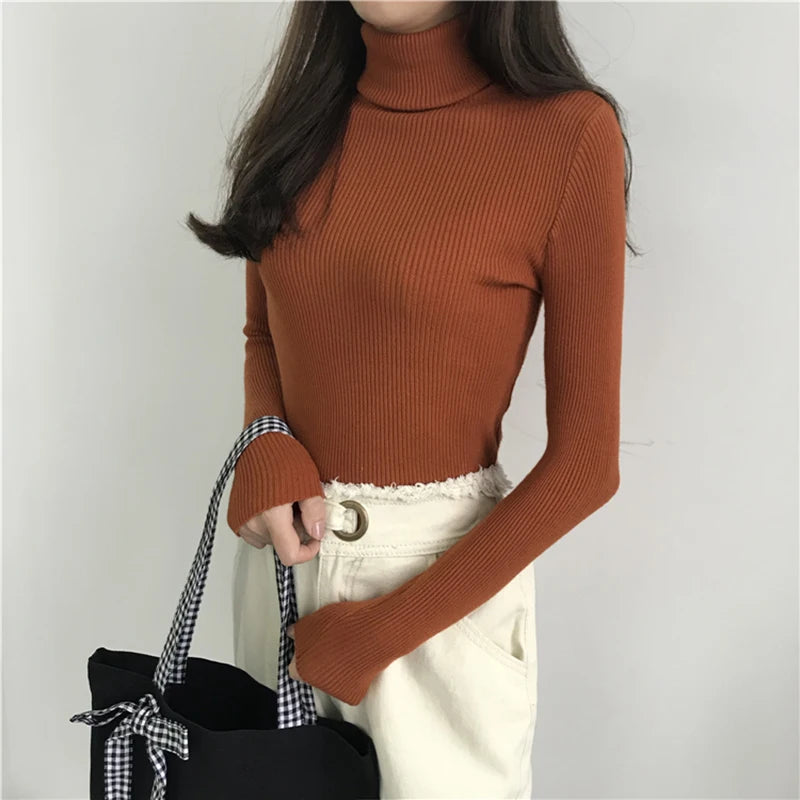Korean Slim Women Pullover Turtleneck Sweater Womens 2025 Autumn Winter Tops Jumper Knitted Sweater Pull Femme Hiver Truien