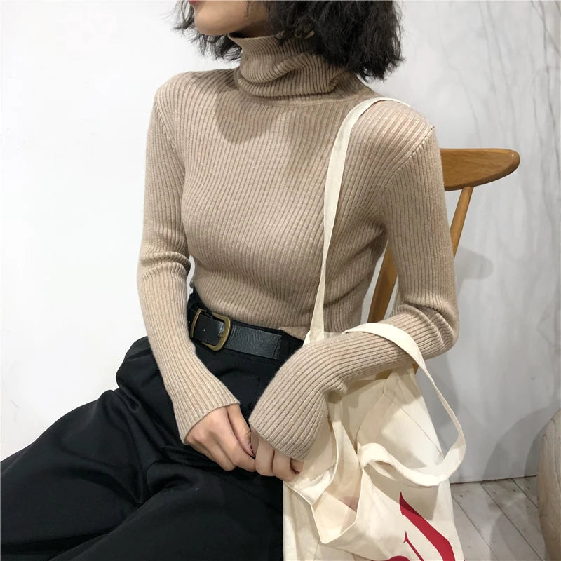 Korean Slim Women Pullover Turtleneck Sweater Womens 2025 Autumn Winter Tops Jumper Knitted Sweater Pull Femme Hiver Truien