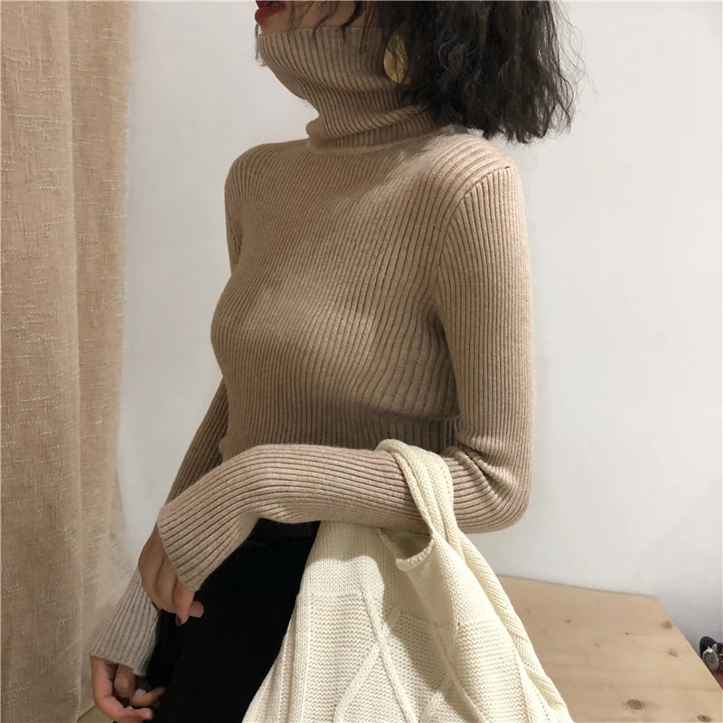 Korean Slim Women Pullover Turtleneck Sweater Womens 2025 Autumn Winter Tops Jumper Knitted Sweater Pull Femme Hiver Truien