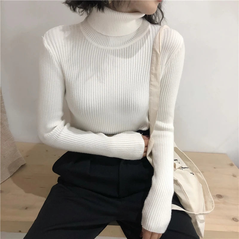 Korean Slim Women Pullover Turtleneck Sweater Womens 2025 Autumn Winter Tops Jumper Knitted Sweater Pull Femme Hiver Truien