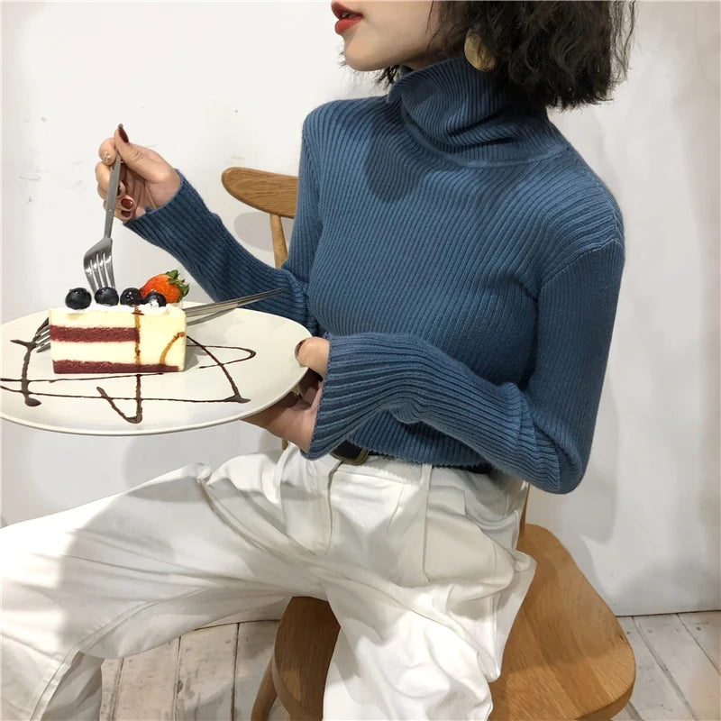 Korean Slim Women Pullover Turtleneck Sweater Womens 2025 Autumn Winter Tops Jumper Knitted Sweater Pull Femme Hiver Truien
