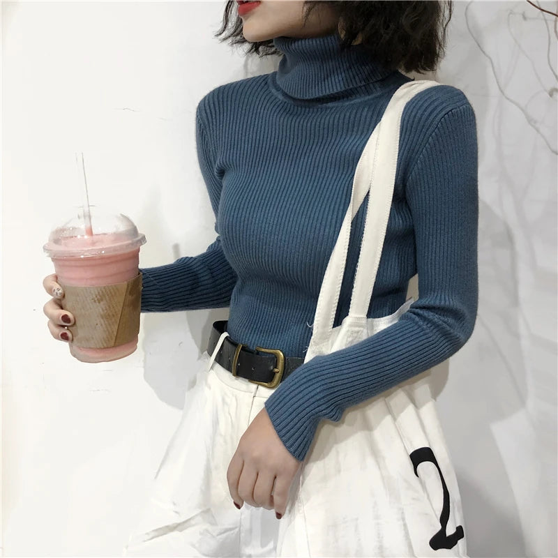 Korean Slim Women Pullover Turtleneck Sweater Womens 2025 Autumn Winter Tops Jumper Knitted Sweater Pull Femme Hiver Truien