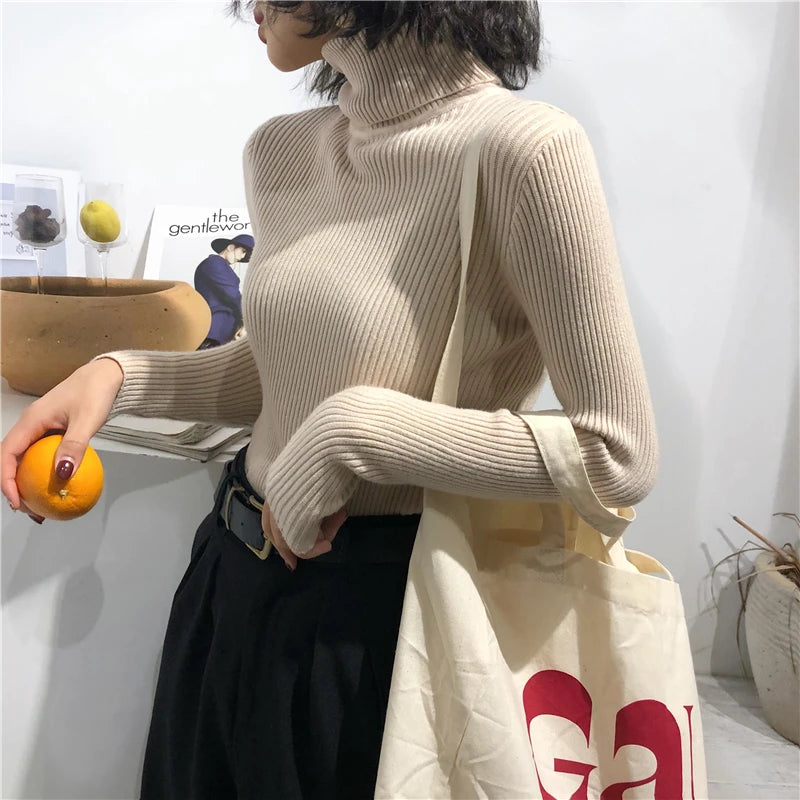 Korean Slim Women Pullover Turtleneck Sweater Womens 2025 Autumn Winter Tops Jumper Knitted Sweater Pull Femme Hiver Truien