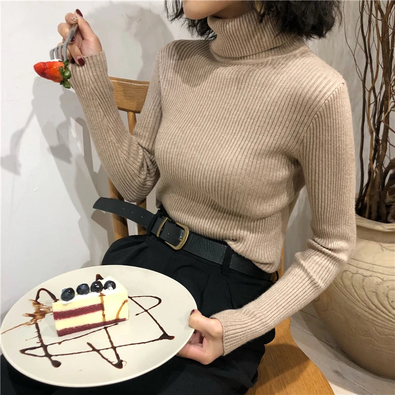 Korean Slim Women Pullover Turtleneck Sweater Womens 2025 Autumn Winter Tops Jumper Knitted Sweater Pull Femme Hiver Truien