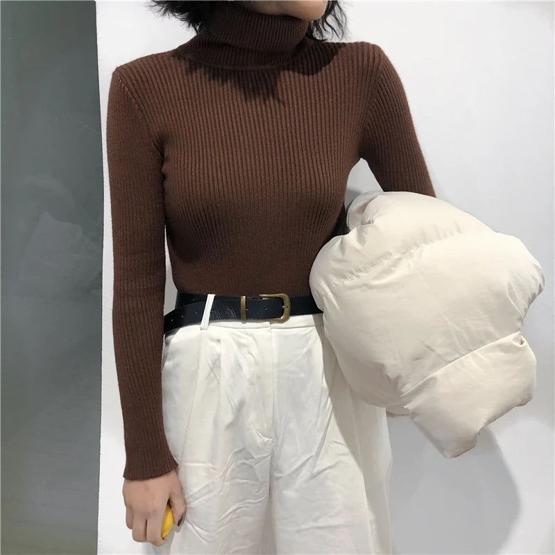 Korean Slim Women Pullover Turtleneck Sweater Womens 2025 Autumn Winter Tops Jumper Knitted Sweater Pull Femme Hiver Truien