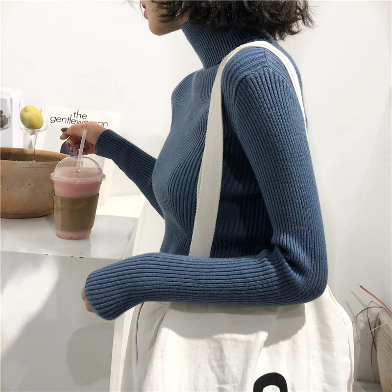 Korean Slim Women Pullover Turtleneck Sweater Womens 2025 Autumn Winter Tops Jumper Knitted Sweater Pull Femme Hiver Truien