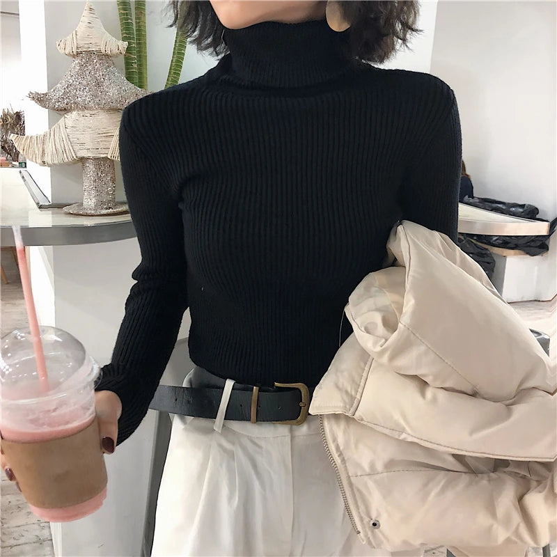 Korean Slim Women Pullover Turtleneck Sweater Womens 2025 Autumn Winter Tops Jumper Knitted Sweater Pull Femme Hiver Truien