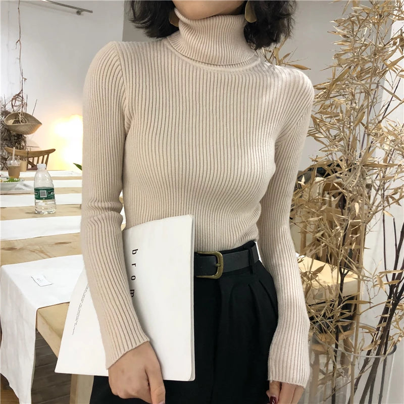 Korean Slim Women Pullover Turtleneck Sweater Womens 2025 Autumn Winter Tops Jumper Knitted Sweater Pull Femme Hiver Truien