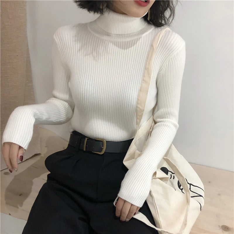 Korean Slim Women Pullover Turtleneck Sweater Womens 2025 Autumn Winter Tops Jumper Knitted Sweater Pull Femme Hiver Truien