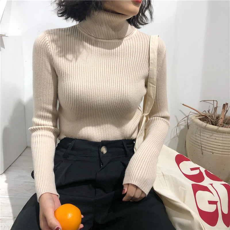 Korean Slim Women Pullover Turtleneck Sweater Womens 2025 Autumn Winter Tops Jumper Knitted Sweater Pull Femme Hiver Truien