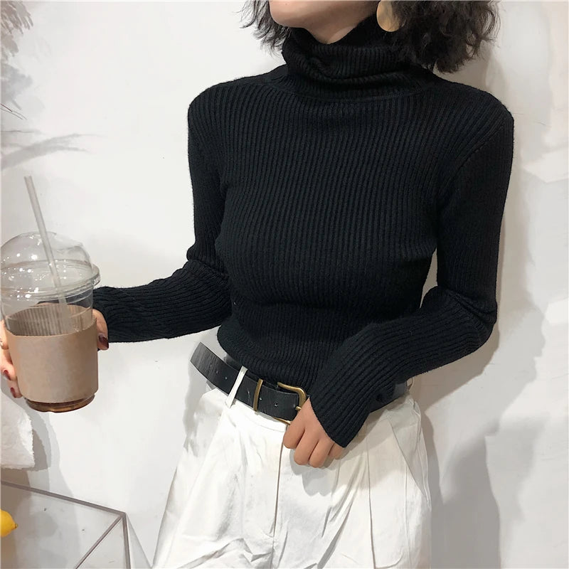 Korean Slim Women Pullover Turtleneck Sweater Womens 2025 Autumn Winter Tops Jumper Knitted Sweater Pull Femme Hiver Truien