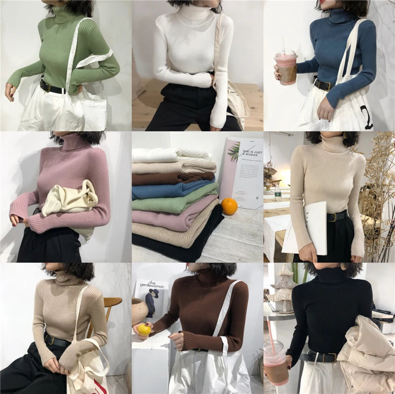 Korean Slim Women Pullover Turtleneck Sweater Womens 2025 Autumn Winter Tops Jumper Knitted Sweater Pull Femme Hiver Truien
