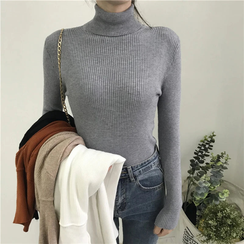 Korean Slim Women Pullover Turtleneck Sweater Womens 2025 Autumn Winter Tops Jumper Knitted Sweater Pull Femme Hiver Truien