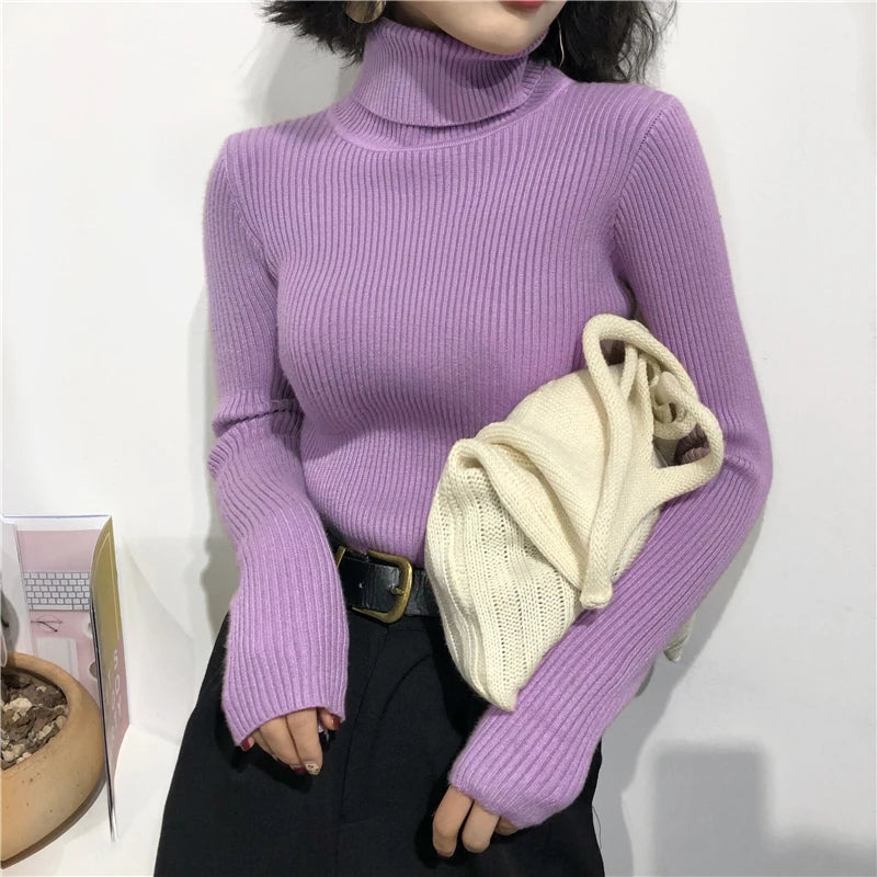 Korean Slim Women Pullover Turtleneck Sweater Womens 2025 Autumn Winter Tops Jumper Knitted Sweater Pull Femme Hiver Truien
