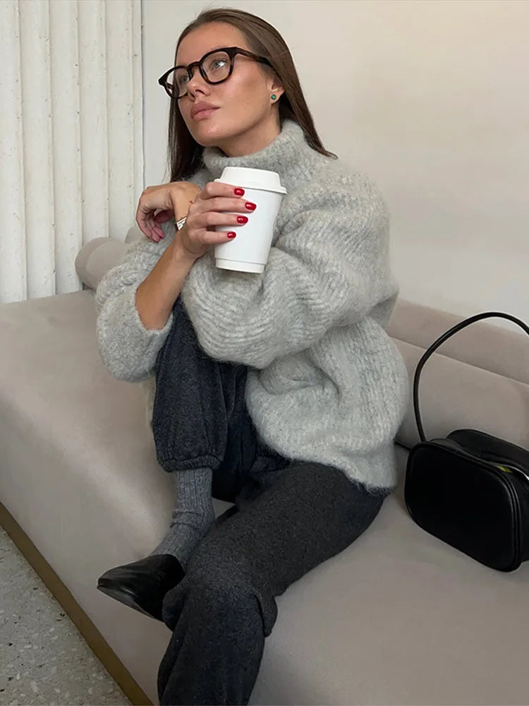 Women's Sweater Knitwear Blouse Turtleneck Knit Tops Soft Pullover Loose Hot Sweaters Pulls Femmes Woman Clothes New Outerwear