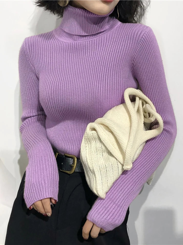 Korean Slim Women Pullover Turtleneck Sweater Womens 2025 Autumn Winter Tops Jumper Knitted Sweater Pull Femme Hiver Truien