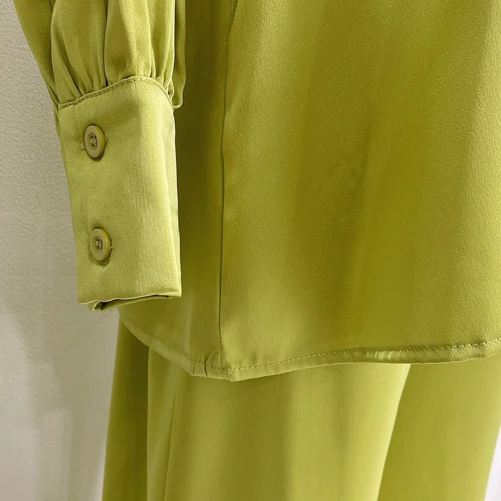 Satin Turkey Dress Two Pieces Trouser Tops Pants Blouse Set Muslim Suit Woman Ramadan Eid Abaya Kaftan Femme Musulmane Ensembles