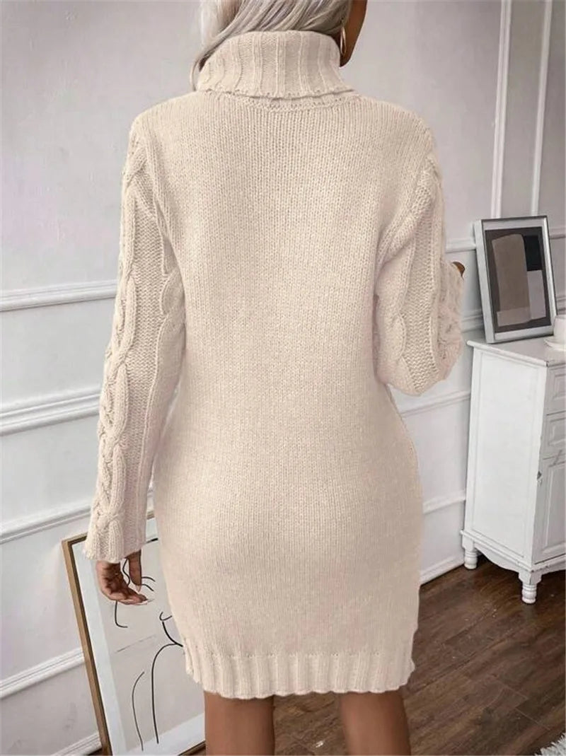Winter Clothes Woman Pulls Femmes High Neck Vestidos Slim Fit Sweater Knitted Long Sleeve Dress All-match Simple Style Commuting