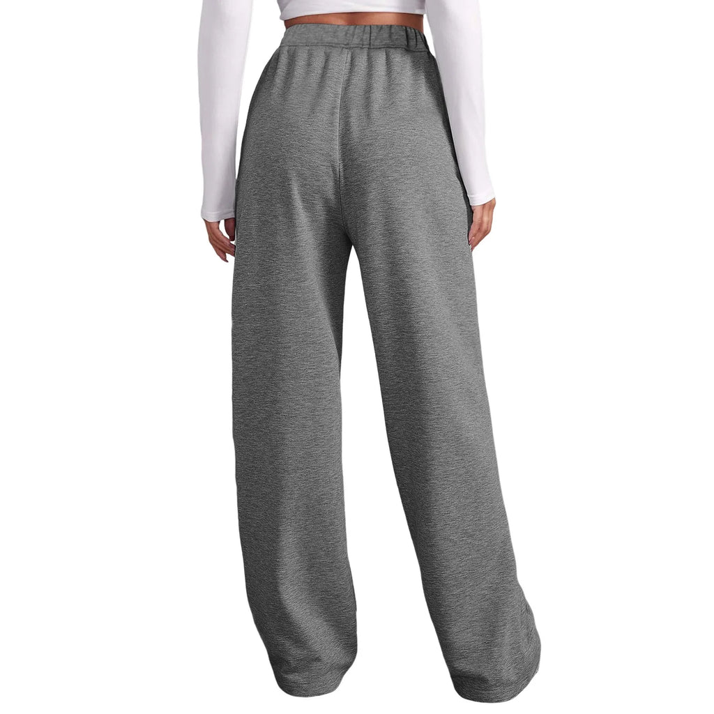 Fashion Women's Winter Sweatpants Solid Color Casual Fleece Sweatpants Outdoor Travel Camping Wide Leg Straight Pants