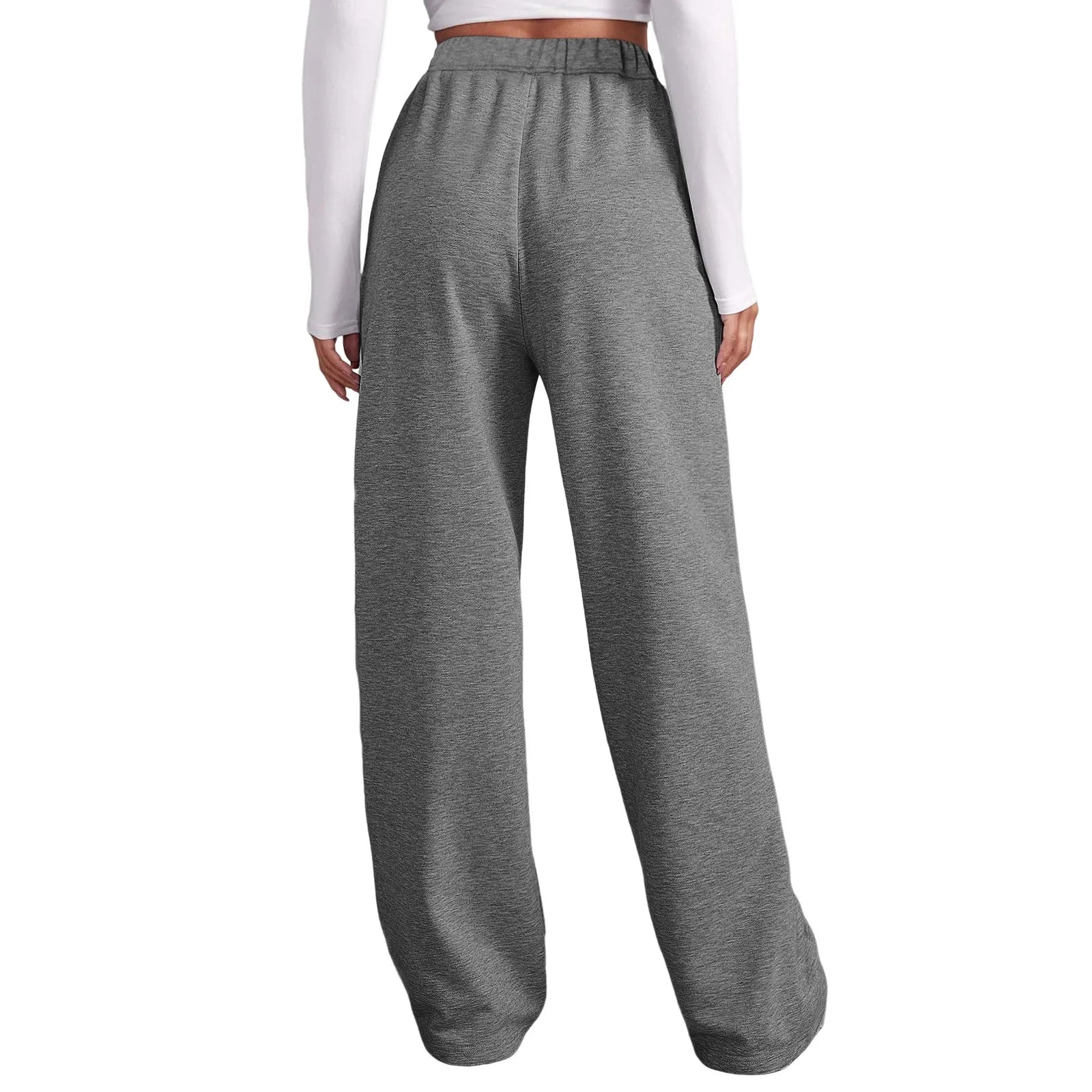 Fashion Women's Winter Sweatpants Solid Color Casual Fleece Sweatpants Outdoor Travel Camping Wide Leg Straight Pants