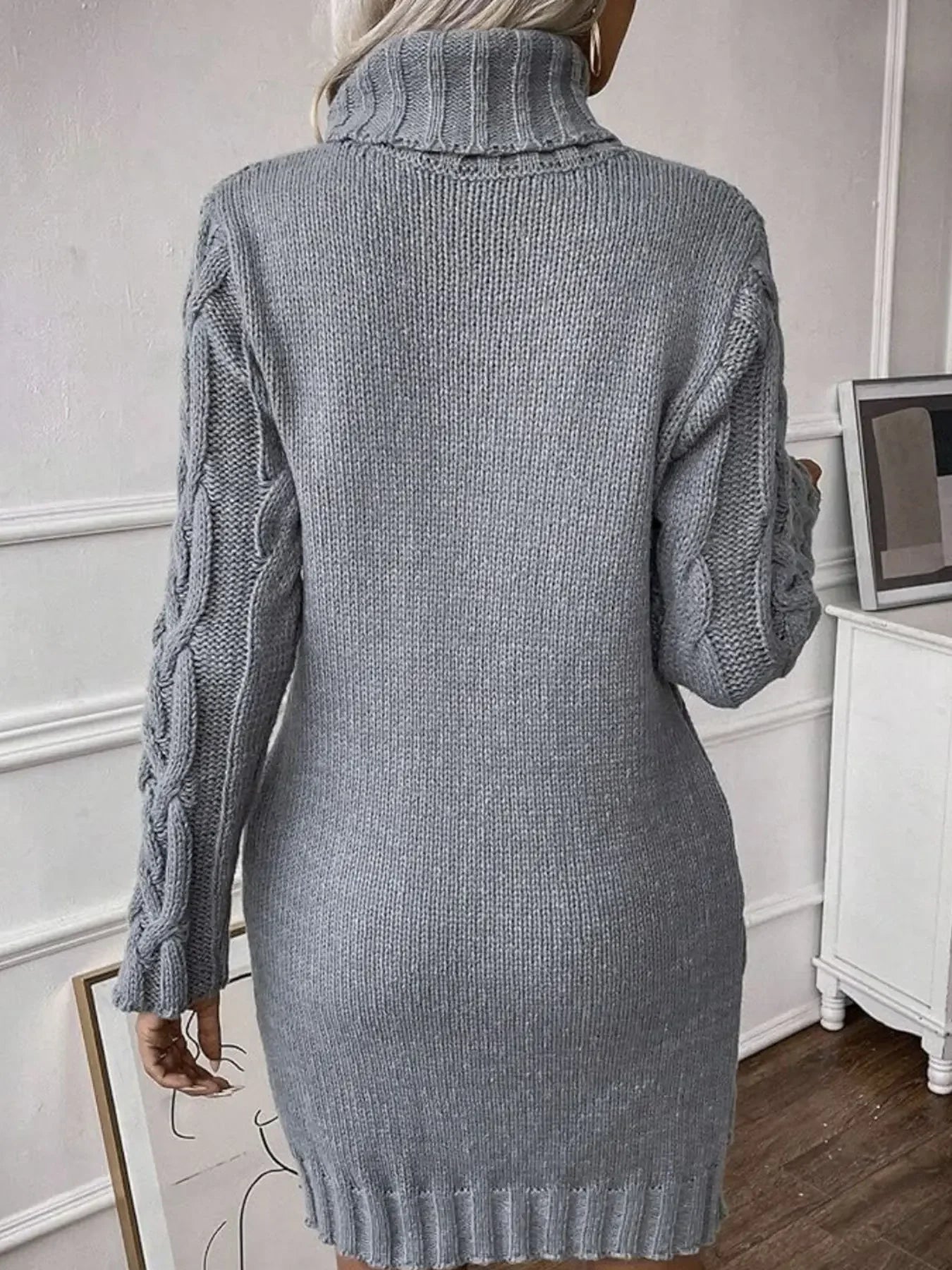 Slim Fit High Collar Knitted Dress Long Sleeve Autumn Winter Women's Fashion Cross-Border Clothing Knee-Length Midi Dress
