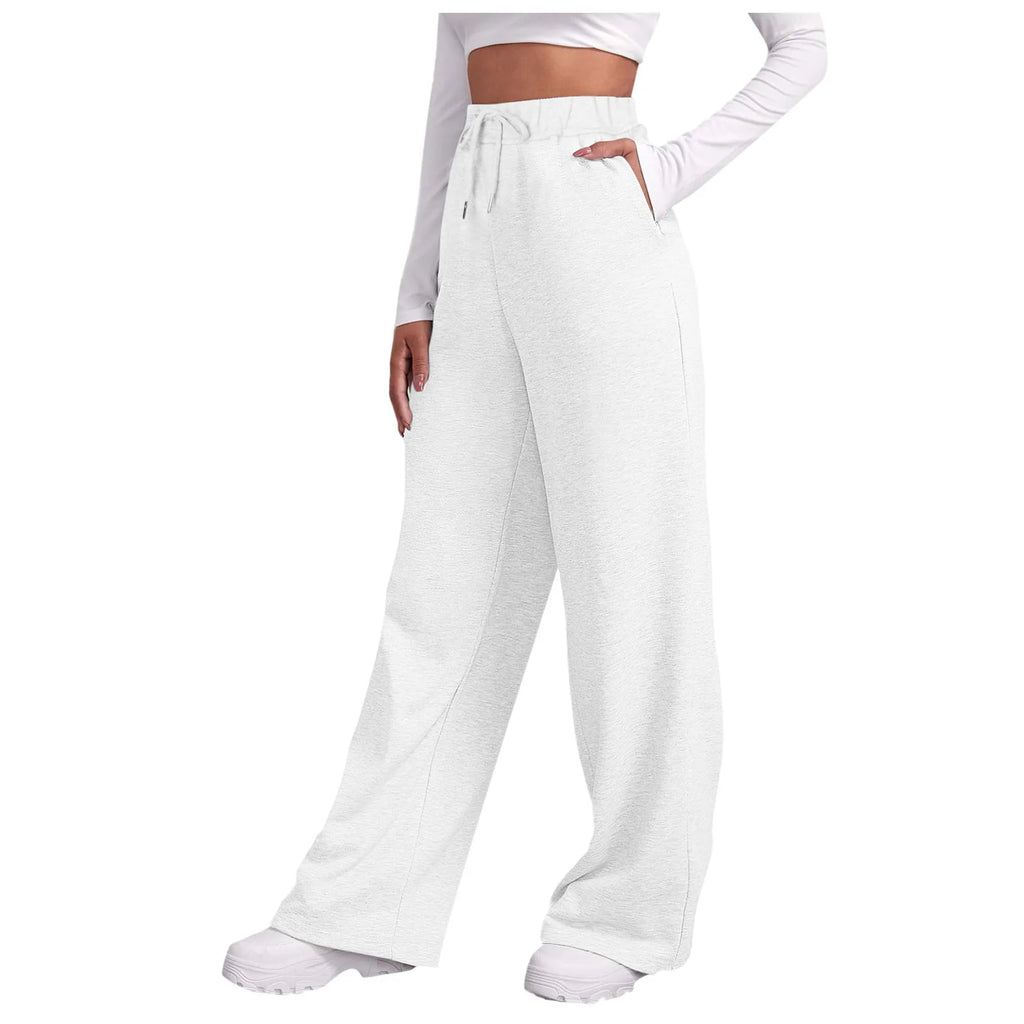 Fashion Women's Winter Sweatpants Solid Color Casual Fleece Sweatpants Outdoor Travel Camping Wide Leg Straight Pants