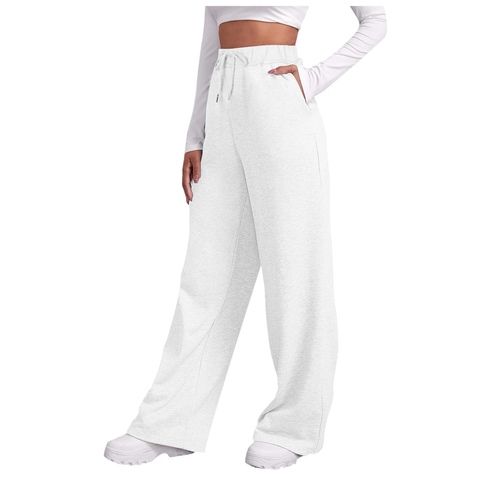 Fashion Women's Winter Sweatpants Solid Color Casual Fleece Sweatpants Outdoor Travel Camping Wide Leg Straight Pants