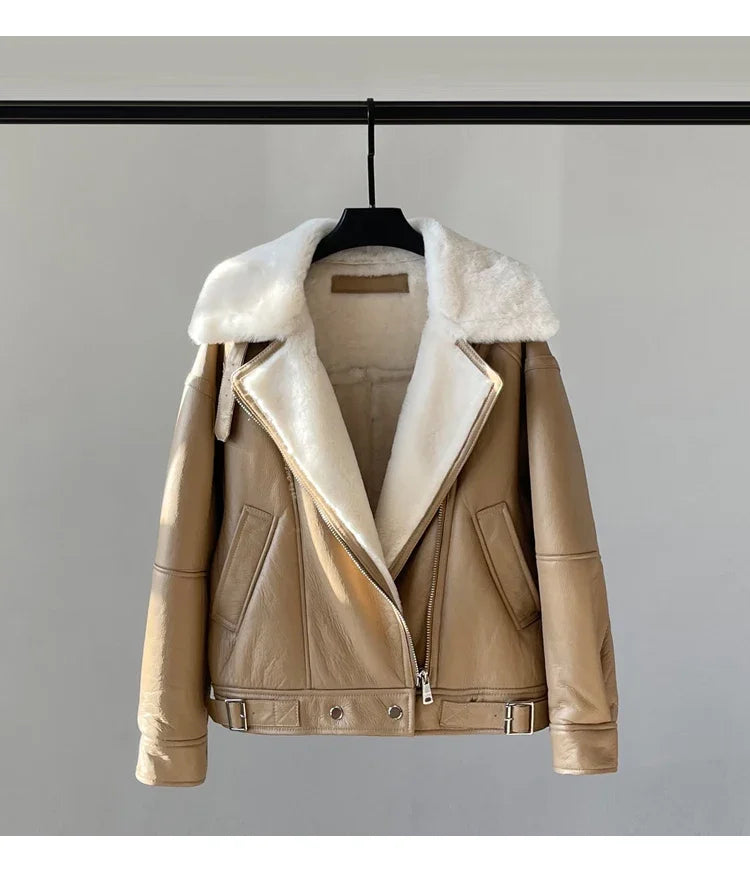 Real Wool Fur Coat Women Winter Short Thick Natural Leather Fur Coats Genuine Sheepskin Jacket Womens Fur Jackets Manteau Femme