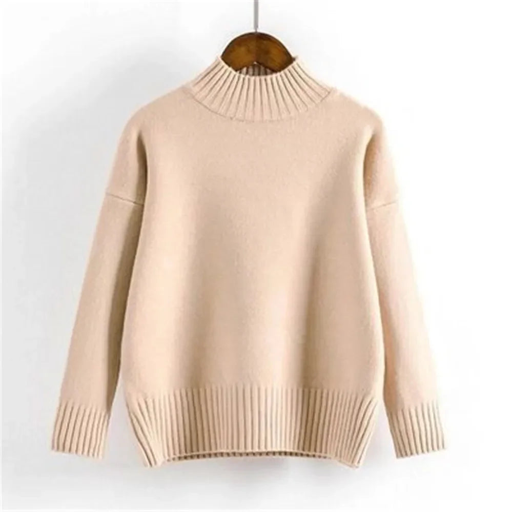 Fashion Cashmere Turtleneck Sweater Women 2024 Autumn Winter Pullover Jumper Pull Femme Streetwear Casual Knitted Sweater PZ3455