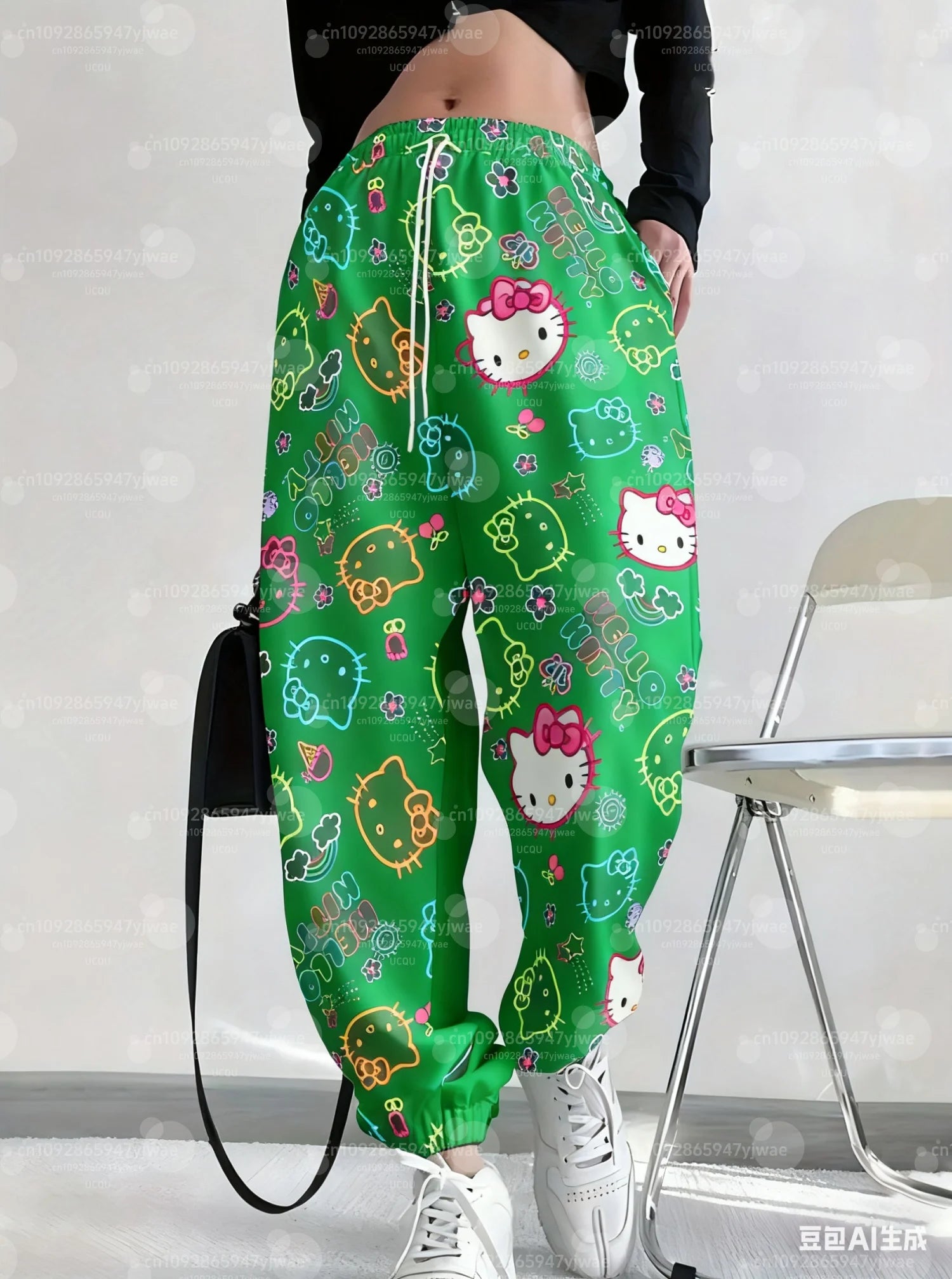 womens colorful cartoon Hello Kitty Women's Jogger Pants Pink Hello Kitty Pants Spring/Summer Outdoor Men's Long Pants Trousers