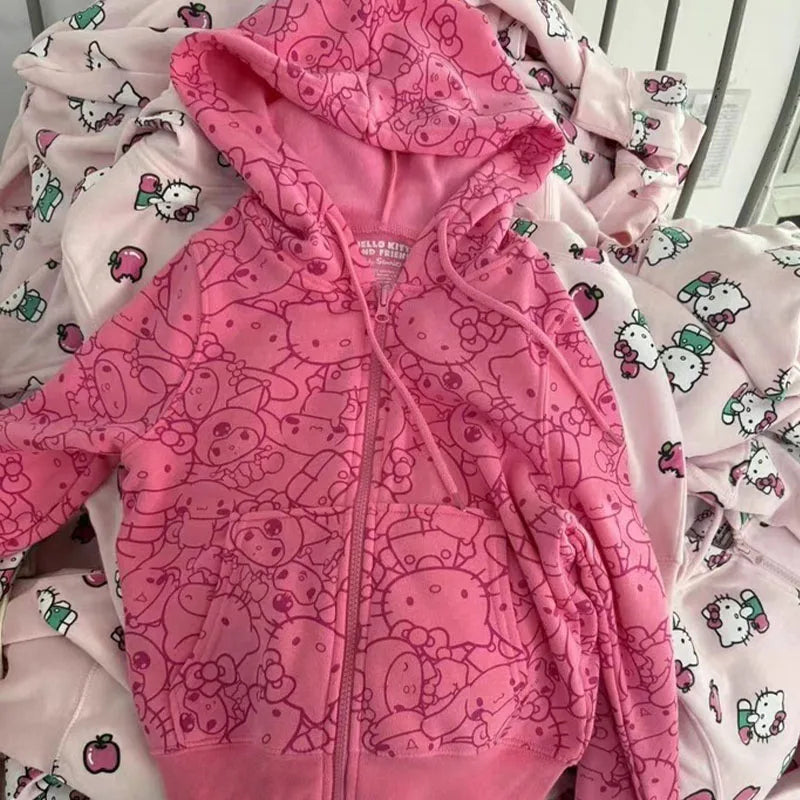 Anime Sanrioed Hello Kittys Hoodie Sweatshirt Y2K Women Zipper Jacket Loose Leisure Tops Spring Autumn Kawaii Student Girls Coat