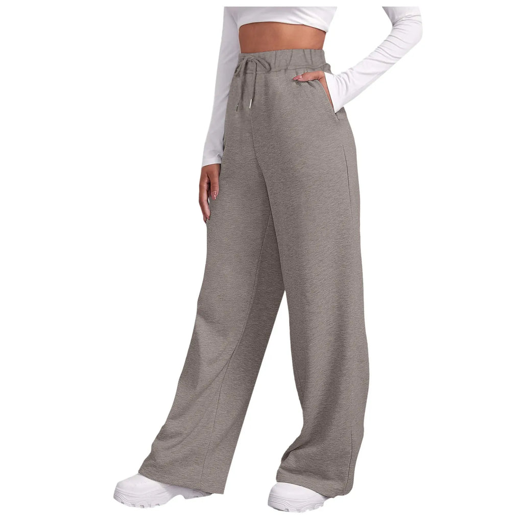 Fashion Women's Winter Sweatpants Solid Color Casual Fleece Sweatpants Outdoor Travel Camping Wide Leg Straight Pants