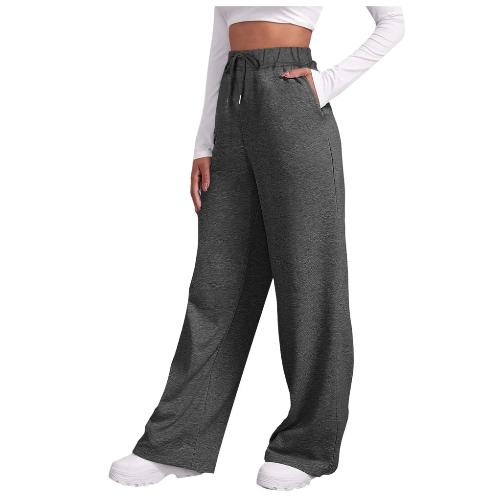 Fashion Women's Winter Sweatpants Solid Color Casual Fleece Sweatpants Outdoor Travel Camping Wide Leg Straight Pants