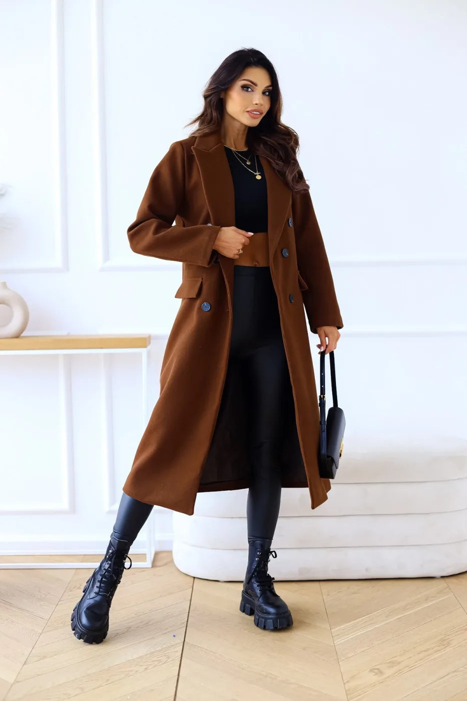 Autumn Woolen Midi Coat Women Long Sleeve Solid Fashion Casual Ladies Coats Loose Woman Coat 2023 Manteau Femme