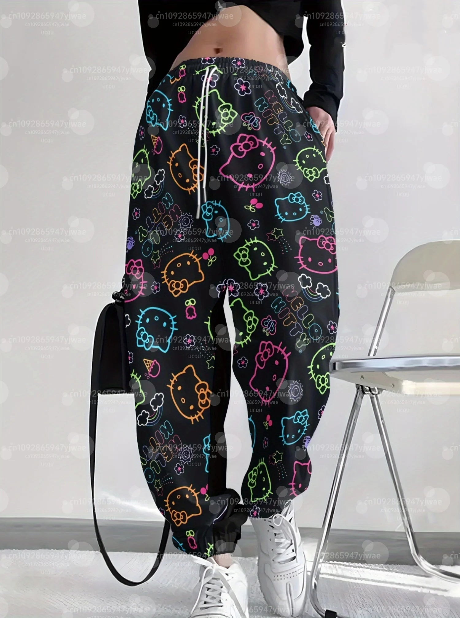 womens colorful cartoon Hello Kitty Women's Jogger Pants Pink Hello Kitty Pants Spring/Summer Outdoor Men's Long Pants Trousers