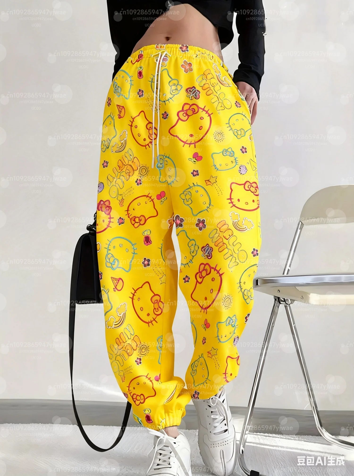 womens colorful cartoon Hello Kitty Women's Jogger Pants Pink Hello Kitty Pants Spring/Summer Outdoor Men's Long Pants Trousers