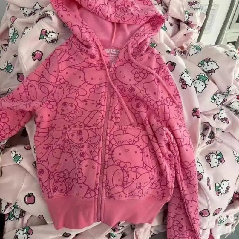 Anime Sanrioed Hello Kittys Hoodie Sweatshirt Y2K Women Zipper Jacket Loose Leisure Tops Spring Autumn Kawaii Student Girls Coat