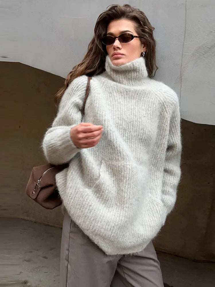 Women's Sweater Knitwear Blouse Turtleneck Knit Tops Soft Pullover Loose Hot Sweaters Pulls Femmes Woman Clothes New Outerwear