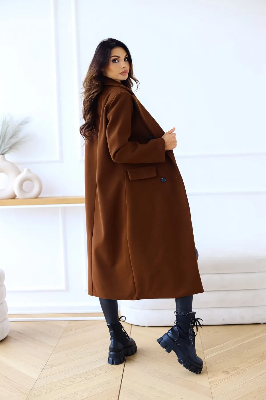 Autumn Woolen Midi Coat Women Long Sleeve Solid Fashion Casual Ladies Coats Loose Woman Coat 2023 Manteau Femme