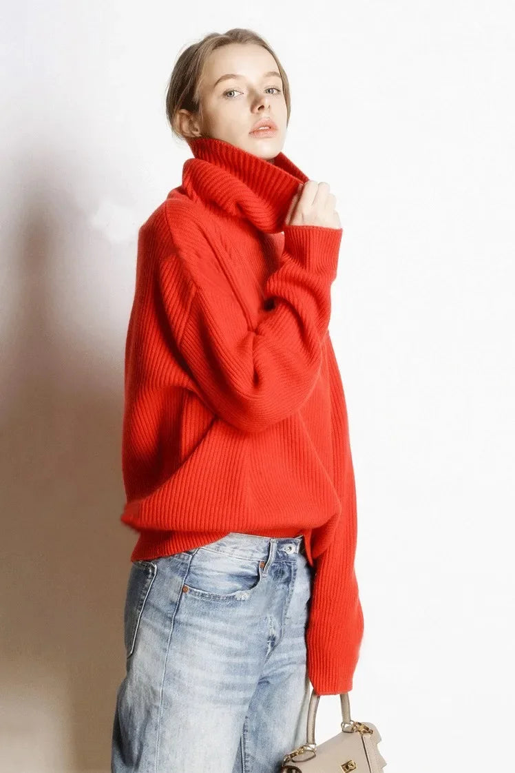 DY Wool Women's Sweater Autumn Winter Warm Turtlenecks Casual Loose Oversized Lady Sweaters Knitted Pullover Top Pull Femme