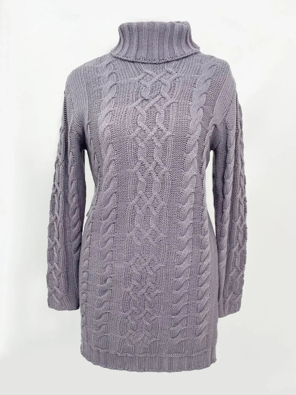 Slim Fit High Collar Knitted Dress Long Sleeve Autumn Winter Women's Fashion Cross-Border Clothing Knee-Length Midi Dress