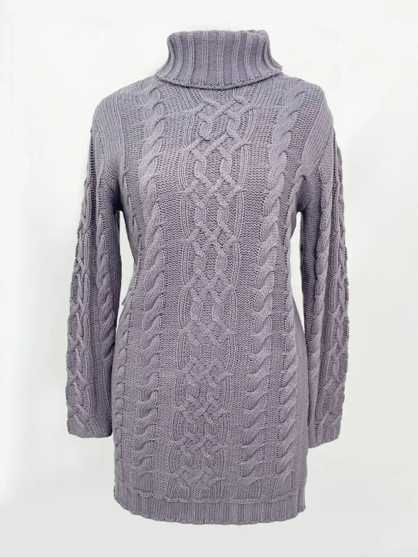 Slim Fit High Collar Knitted Dress Long Sleeve Autumn Winter Women's Fashion Cross-Border Clothing Knee-Length Midi Dress