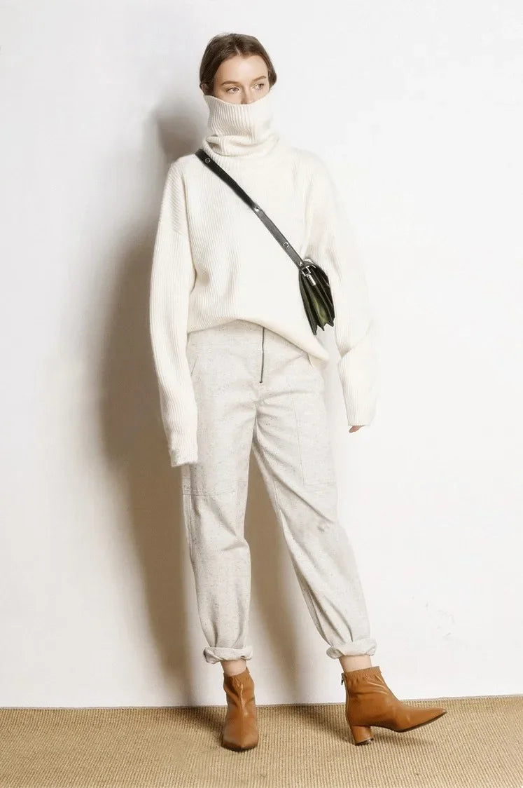 DY Wool Women's Sweater Autumn Winter Warm Turtlenecks Casual Loose Oversized Lady Sweaters Knitted Pullover Top Pull Femme