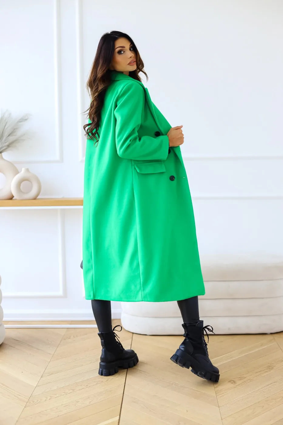 Autumn Woolen Midi Coat Women Long Sleeve Solid Fashion Casual Ladies Coats Loose Woman Coat 2023 Manteau Femme