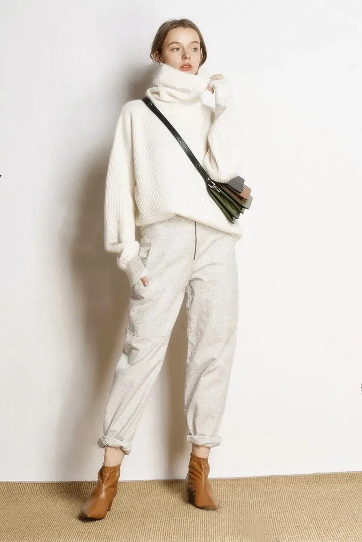 DY Wool Women's Sweater Autumn Winter Warm Turtlenecks Casual Loose Oversized Lady Sweaters Knitted Pullover Top Pull Femme