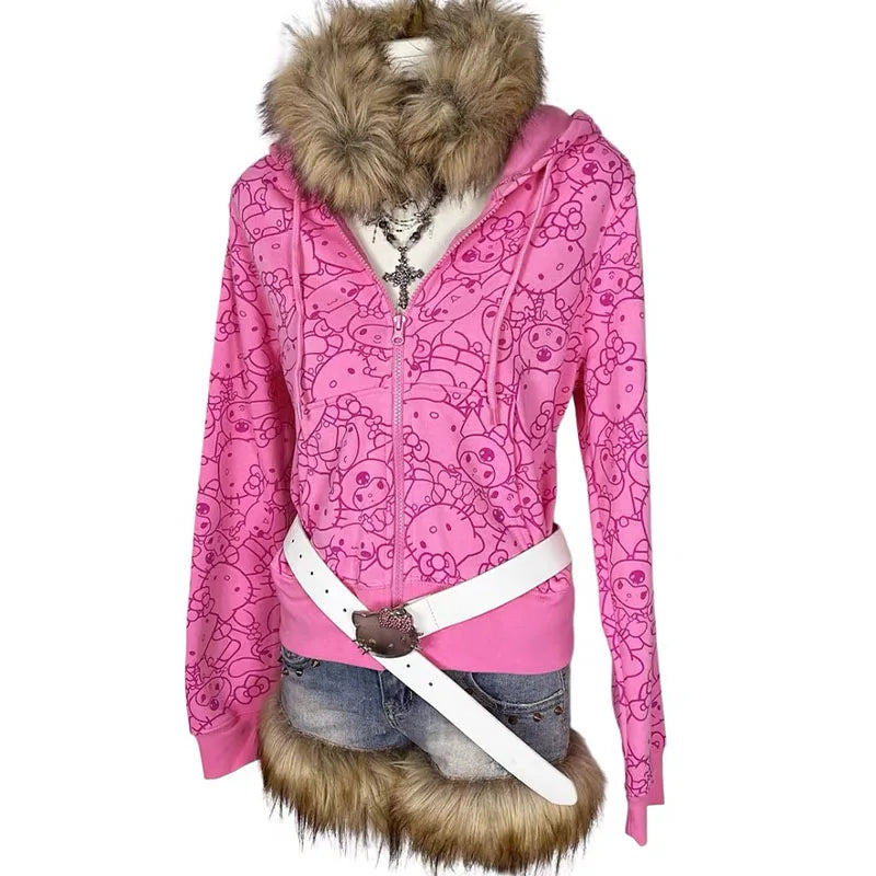Anime Sanrioed Hello Kittys Hoodie Sweatshirt Y2K Women Zipper Jacket Loose Leisure Tops Spring Autumn Kawaii Student Girls Coat